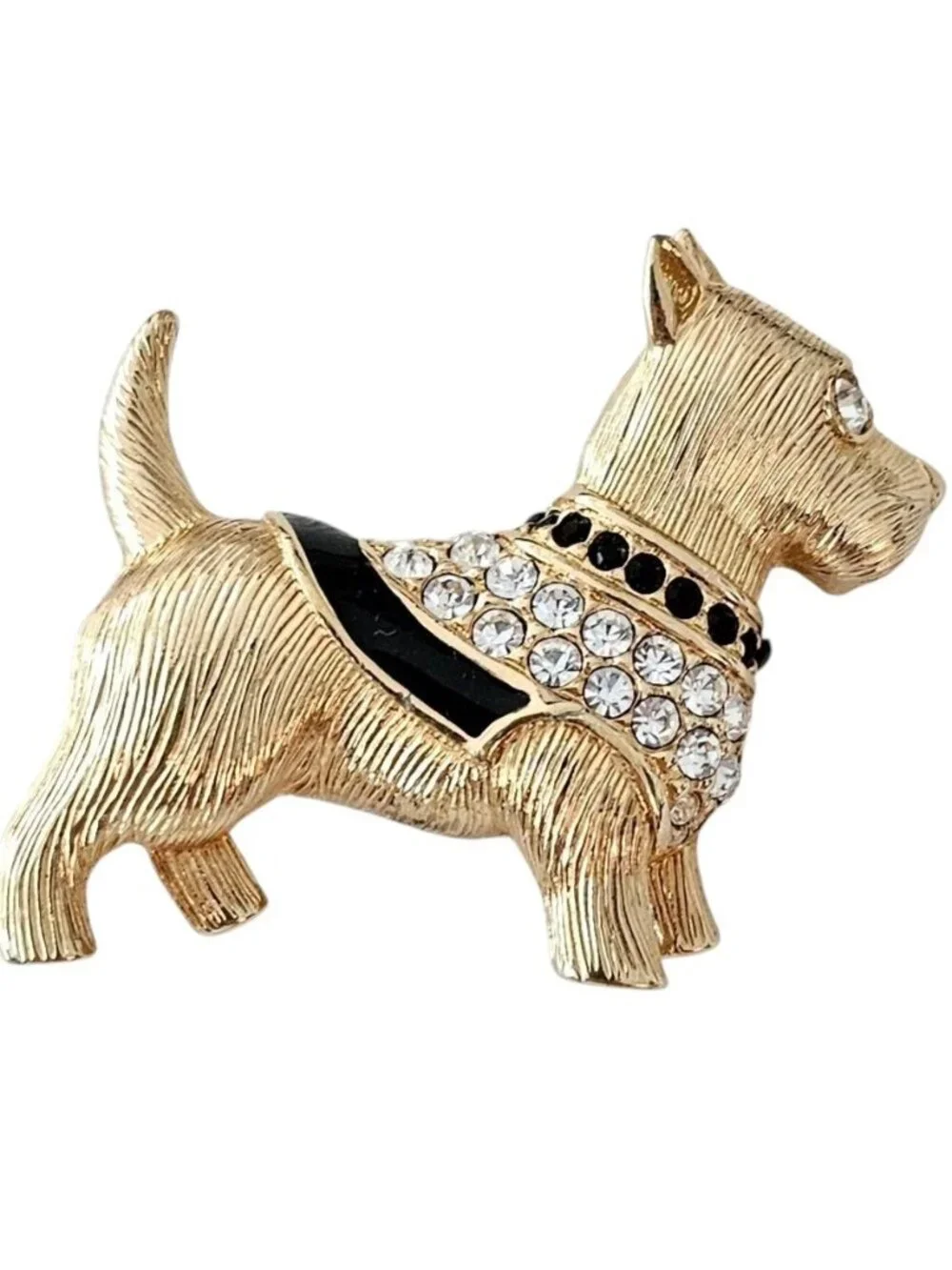 Swarovski Terrier Brooch, Black Enamel Clear Crystal Dog Pin Signed, J98